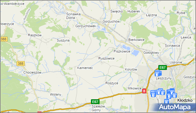 mapa Ruszowice gmina Kłodzko, Ruszowice gmina Kłodzko na mapie Targeo