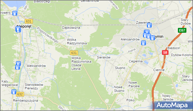 mapa Sieraków gmina Radzymin, Sieraków gmina Radzymin na mapie Targeo