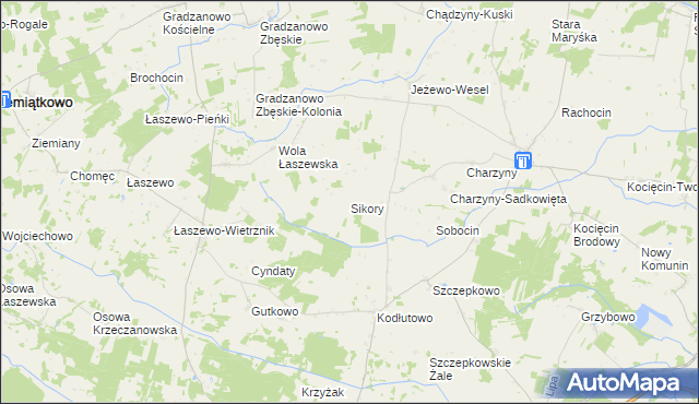 mapa Sikory gmina Raciąż, Sikory gmina Raciąż na mapie Targeo