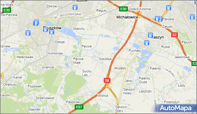 mapa Sokołów gmina Michałowice, Sokołów gmina Michałowice na mapie Targeo