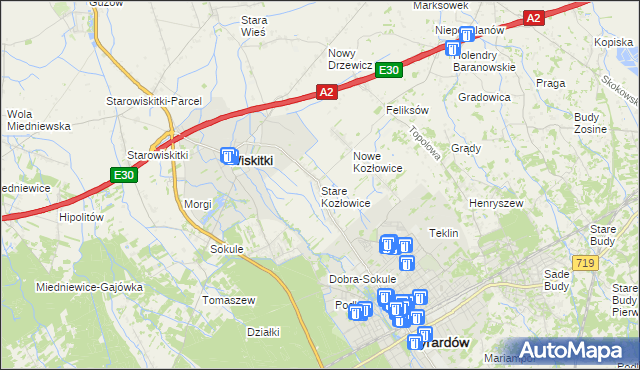 mapa Stare Kozłowice, Stare Kozłowice na mapie Targeo