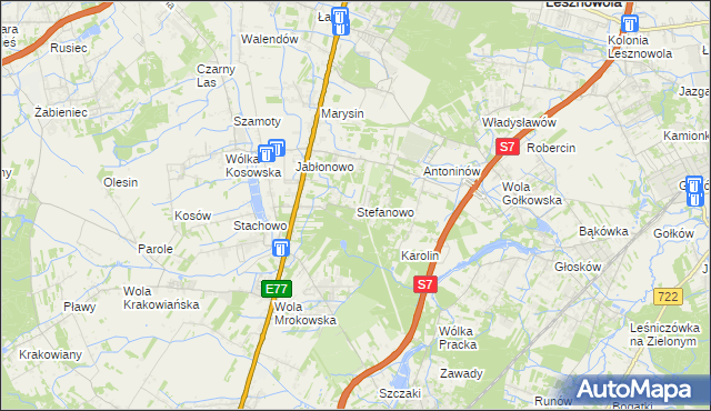 mapa Stefanowo gmina Lesznowola, Stefanowo gmina Lesznowola na mapie Targeo