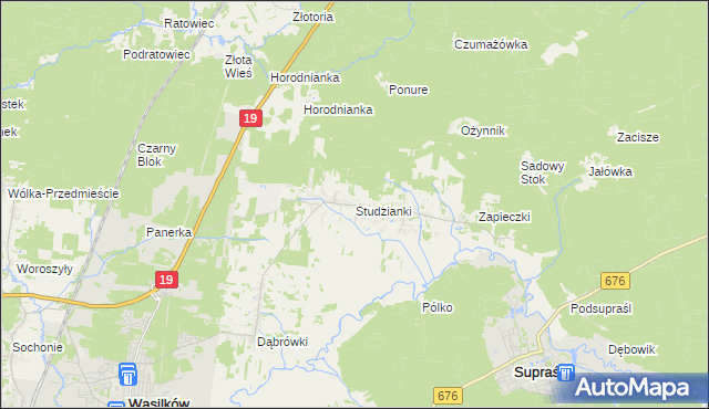 mapa Studzianki gmina Wasilków, Studzianki gmina Wasilków na mapie Targeo