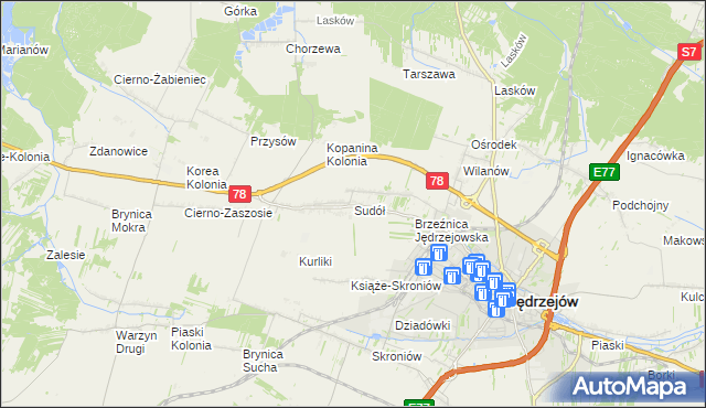 mapa Sudół gmina Jędrzejów, Sudół gmina Jędrzejów na mapie Targeo