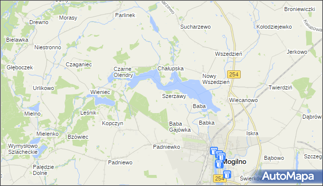 mapa Szerzawy gmina Mogilno, Szerzawy gmina Mogilno na mapie Targeo