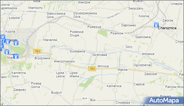 mapa Szreniawa gmina Gołcza, Szreniawa gmina Gołcza na mapie Targeo