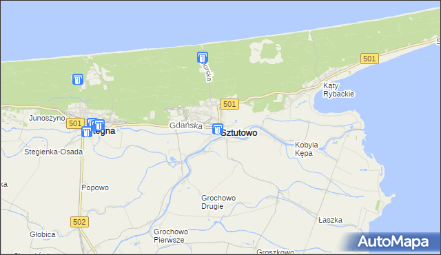 mapa Sztutowo, Sztutowo na mapie Targeo