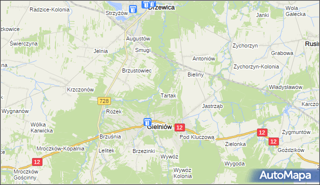 mapa Tartak gmina Gielniów, Tartak gmina Gielniów na mapie Targeo