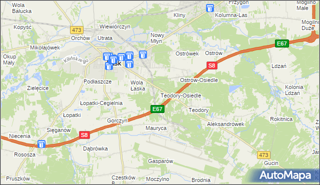 mapa Teodory-Osiedle, Teodory-Osiedle na mapie Targeo