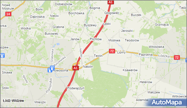 mapa Teolin gmina Nowosolna, Teolin gmina Nowosolna na mapie Targeo