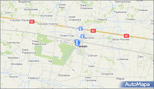 mapa Teresin powiat sochaczewski, Teresin powiat sochaczewski na mapie Targeo