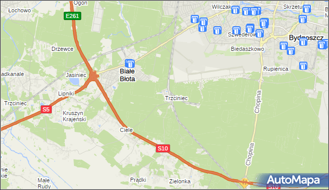 mapa Trzciniec gmina Białe Błota, Trzciniec gmina Białe Błota na mapie Targeo
