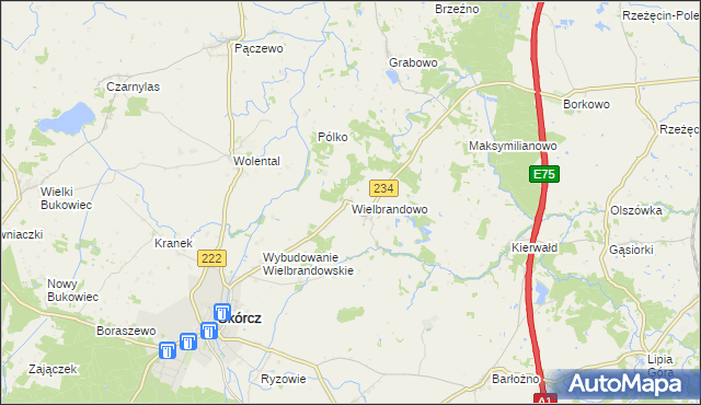 mapa Wielbrandowo, Wielbrandowo na mapie Targeo