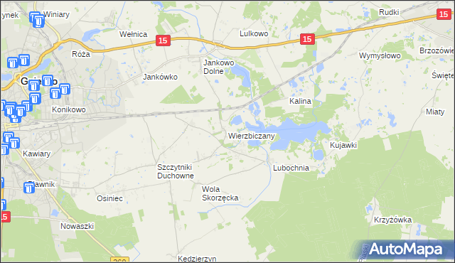mapa Wierzbiczany gmina Gniezno, Wierzbiczany gmina Gniezno na mapie Targeo