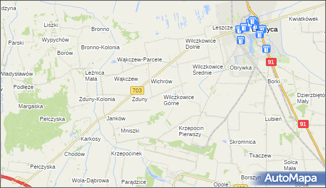 mapa Wilczkowice Górne gmina Łęczyca, Wilczkowice Górne gmina Łęczyca na mapie Targeo