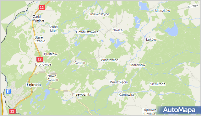 mapa Włostowice gmina Trzebiel, Włostowice gmina Trzebiel na mapie Targeo