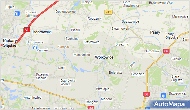 mapa Wojkowice powiat będziński, Wojkowice powiat będziński na mapie Targeo