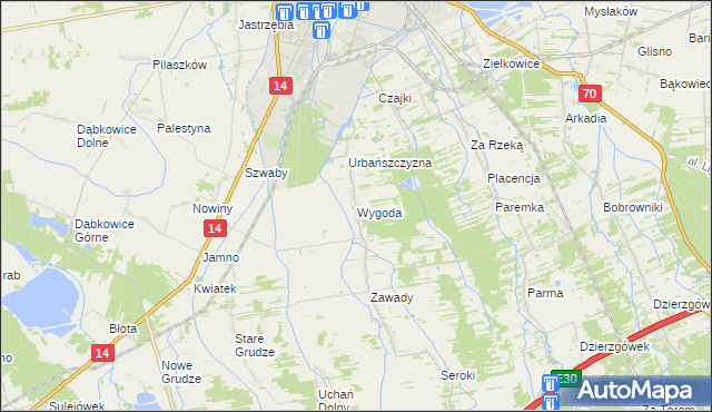 mapa Wygoda gmina Łowicz, Wygoda gmina Łowicz na mapie Targeo