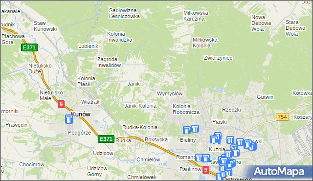 mapa Wymysłów gmina Kunów, Wymysłów gmina Kunów na mapie Targeo