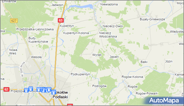 mapa Wyrąb gmina Sokołów Podlaski, Wyrąb gmina Sokołów Podlaski na mapie Targeo
