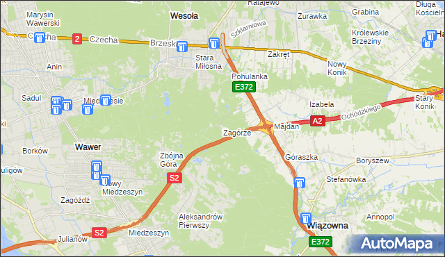 mapa Zagórze gmina Wiązowna, Zagórze gmina Wiązowna na mapie Targeo