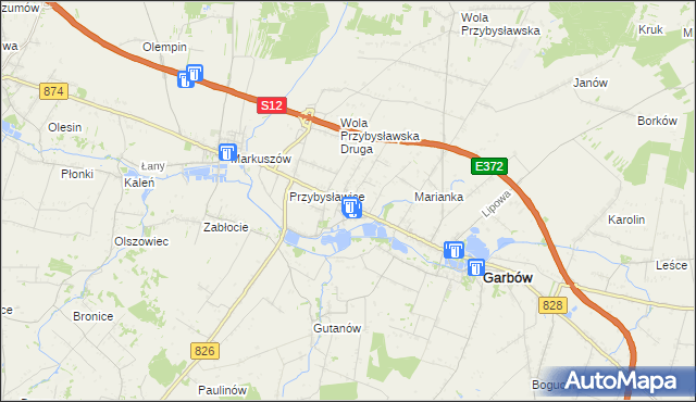 mapa Zagrody gmina Garbów, Zagrody gmina Garbów na mapie Targeo