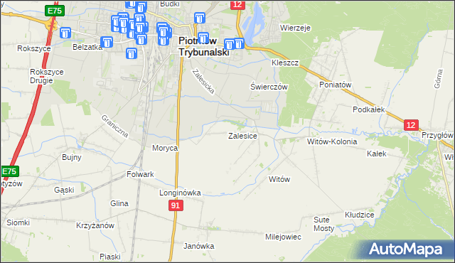 mapa Zalesice gmina Sulejów, Zalesice gmina Sulejów na mapie Targeo
