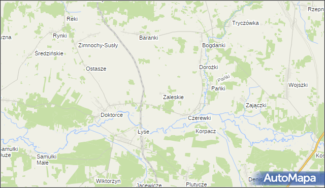 mapa Zaleskie gmina Juchnowiec Kościelny, Zaleskie gmina Juchnowiec Kościelny na mapie Targeo