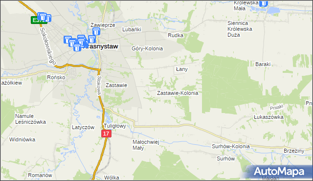 mapa Zastawie-Kolonia, Zastawie-Kolonia na mapie Targeo