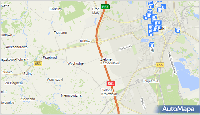 mapa Zielone Kamedulskie, Zielone Kamedulskie na mapie Targeo