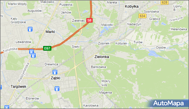 mapa Zielonka powiat wołomiński, Zielonka powiat wołomiński na mapie Targeo