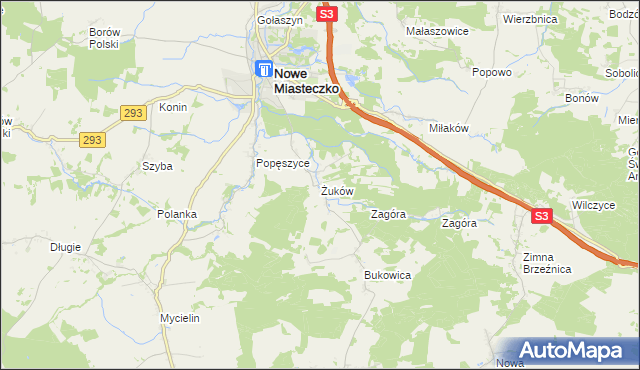 mapa Żuków gmina Nowe Miasteczko, Żuków gmina Nowe Miasteczko na mapie Targeo