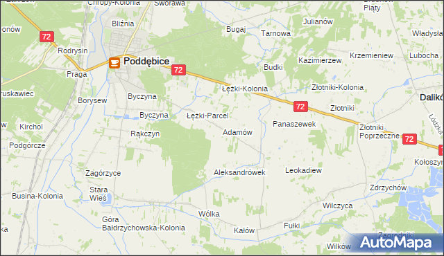 mapa Adamów gmina Poddębice, Adamów gmina Poddębice na mapie Targeo