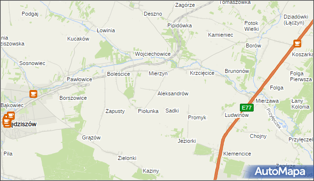 mapa Aleksandrów gmina Sędziszów, Aleksandrów gmina Sędziszów na mapie Targeo