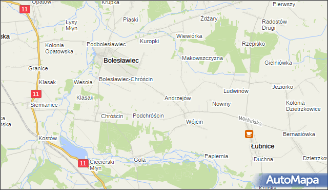 mapa Andrzejów gmina Łubnice, Andrzejów gmina Łubnice na mapie Targeo