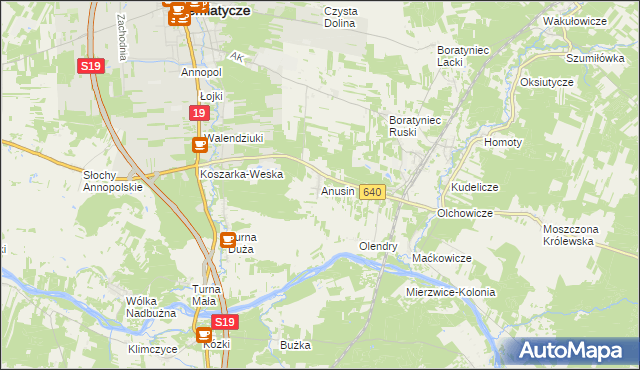 mapa Anusin gmina Siemiatycze, Anusin gmina Siemiatycze na mapie Targeo