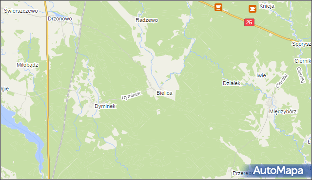 mapa Bielica gmina Biały Bór, Bielica gmina Biały Bór na mapie Targeo