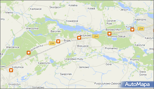 mapa Biskupice gmina Pobiedziska, Biskupice gmina Pobiedziska na mapie Targeo