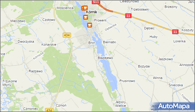 mapa Błażejewo gmina Kórnik, Błażejewo gmina Kórnik na mapie Targeo