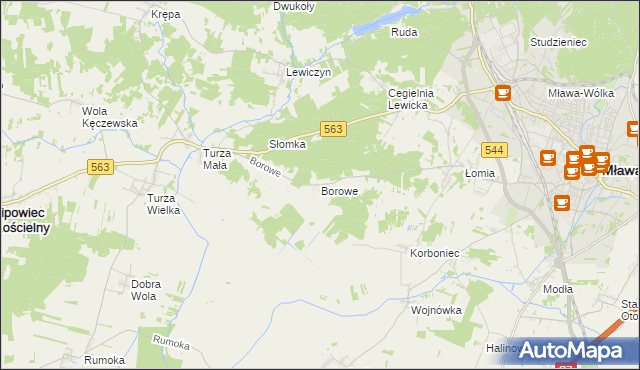 mapa Borowe gmina Lipowiec Kościelny, Borowe gmina Lipowiec Kościelny na mapie Targeo