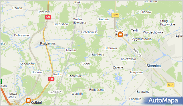 mapa Borówek gmina Siennica, Borówek gmina Siennica na mapie Targeo