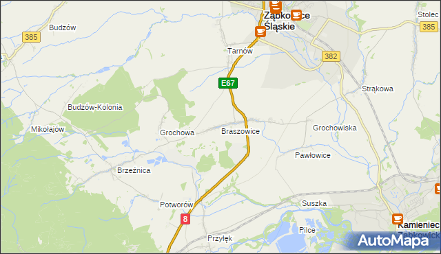 mapa Braszowice, Braszowice na mapie Targeo