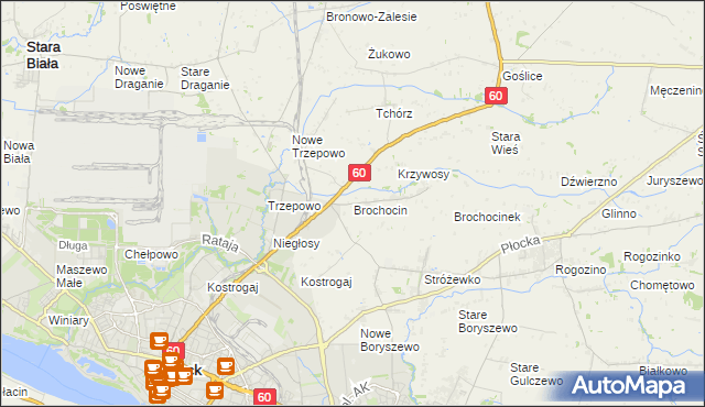 mapa Brochocin gmina Radzanowo, Brochocin gmina Radzanowo na mapie Targeo