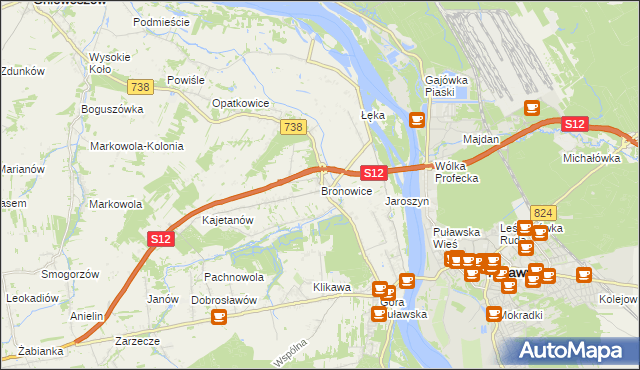 mapa Bronowice gmina Puławy, Bronowice gmina Puławy na mapie Targeo