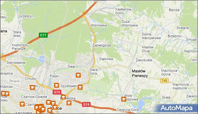 mapa Dąbrowa gmina Masłów, Dąbrowa gmina Masłów na mapie Targeo