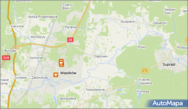 mapa Dąbrówki gmina Wasilków, Dąbrówki gmina Wasilków na mapie Targeo