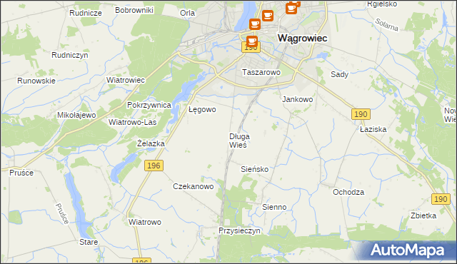 mapa Długa Wieś gmina Wągrowiec, Długa Wieś gmina Wągrowiec na mapie Targeo