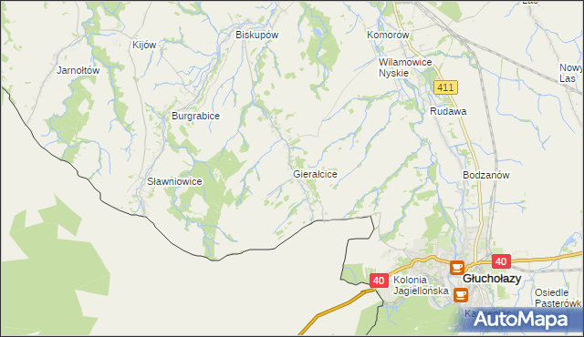 mapa Gierałcice gmina Głuchołazy, Gierałcice gmina Głuchołazy na mapie Targeo
