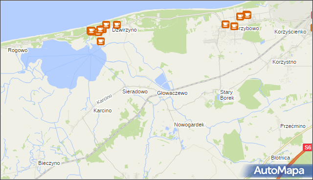 mapa Głowaczewo gmina Kołobrzeg, Głowaczewo gmina Kołobrzeg na mapie Targeo