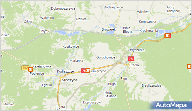 mapa Gołuchowice gmina Kroczyce, Gołuchowice gmina Kroczyce na mapie Targeo